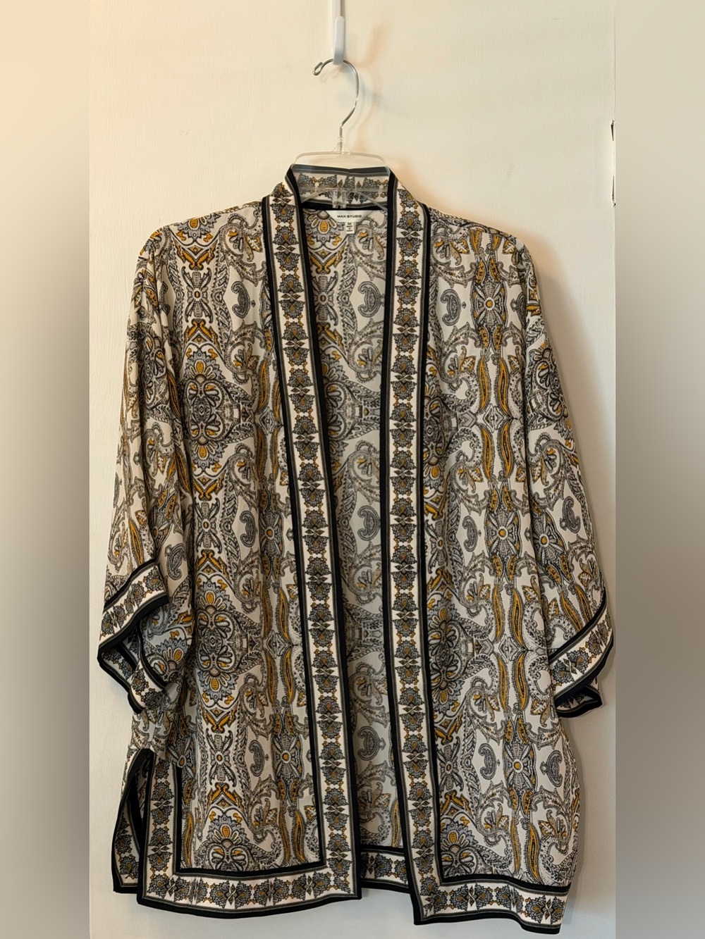 Max Studio Cream, Black & Mustard Paisley Kimono Jacket